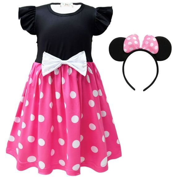 Toddlr Girls Mickey/Minnie Dress with Headband Cartoon Princess Dress 2-7 Year