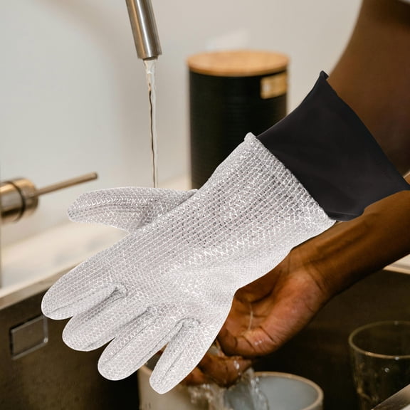 Toddmomy 1 Pair Aluminum Foil Cloth PVC Gloves for Dishwashing and Household Cleaning 12.4X4.5X0.4in