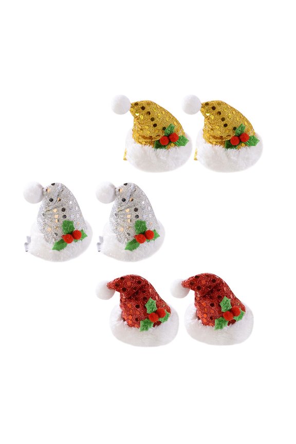 1 Pair Christmas Hairpin Sequin Hat Shape Metal Decorative Selfie Prop Party 7cm