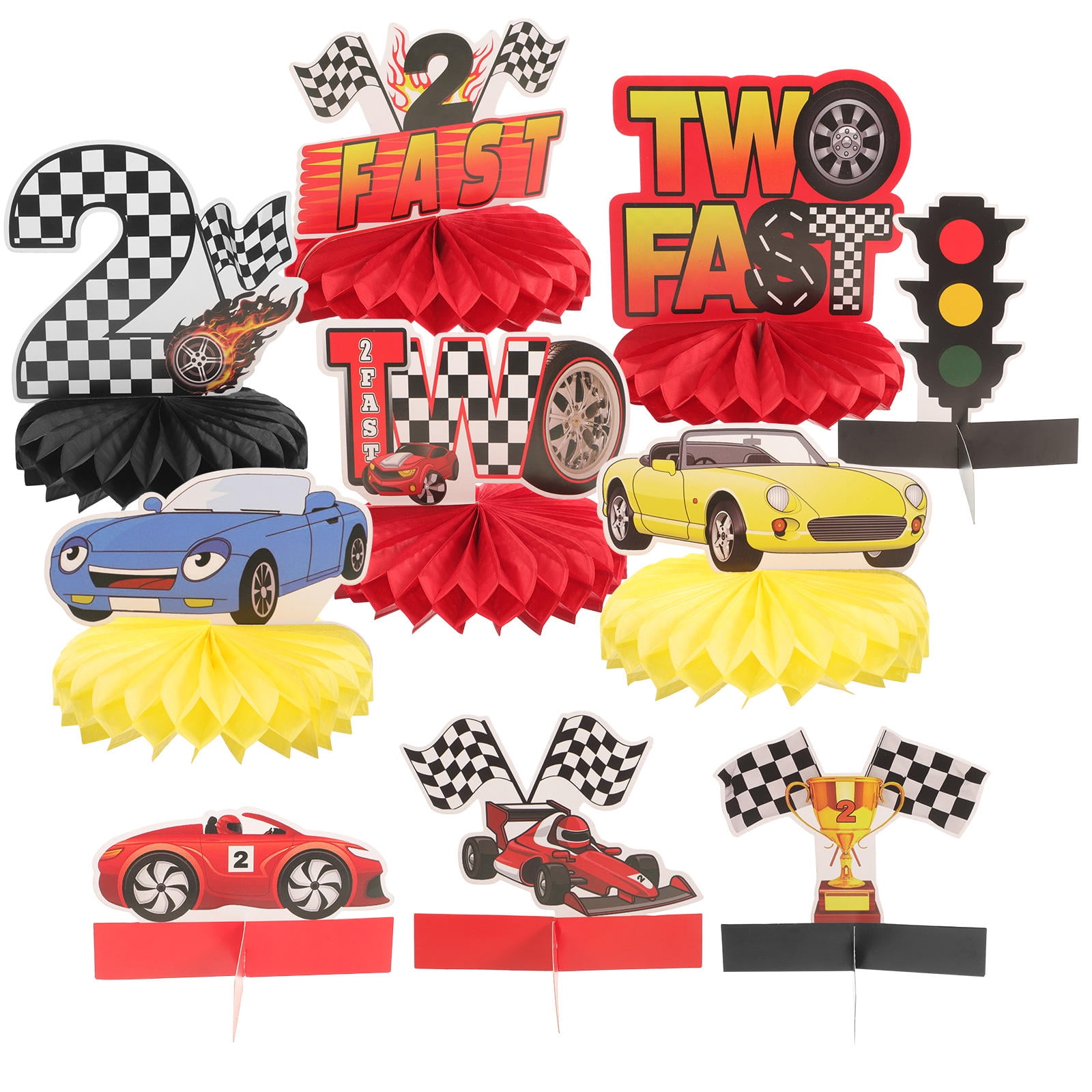 Toddmomy 10Pcs Race Car Honeycomb Centerpiece Multi Colored Paper Racing Table Decorations For Festive Celebrations