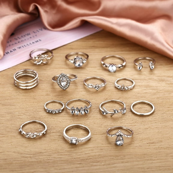 Toddmomy 15Pcs Knuckle Rings For Women Silver Alloy Simple Joint Design Durable Lightweight For Vacation