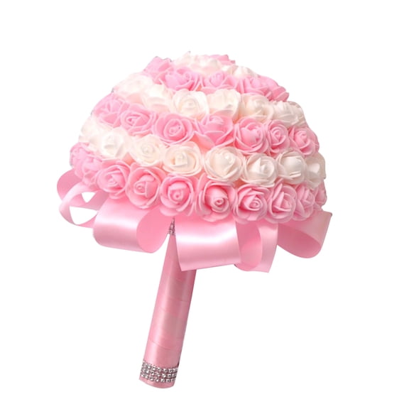 Toddmomy 1Pc Pink Pe Foam Round Imitated Candy Color Rose Bouquet For Bridal Wedding Bouquets 9*8.3*8.3in