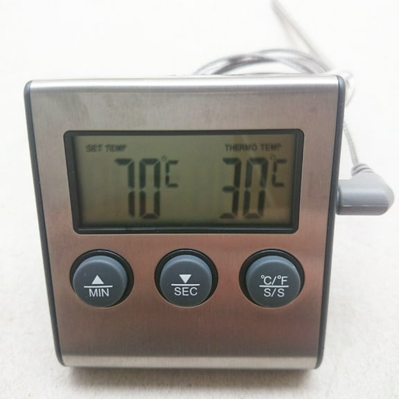 Toddmomy 1Set Oven-Probe Meat Thermometer Instant Read Timer Alarm Function Silver Indoor and Outdoor Grilling