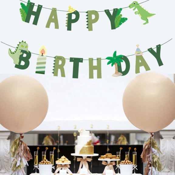 Toddmomy 1Set Tropical Happy Birthday Banner Assorted Color Paper Dinosaur Streamer Home Decorations for Party