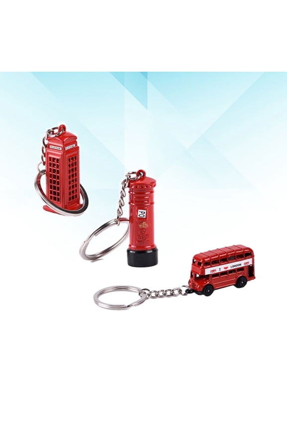 3Pcs Set England Keyring Alloy London Bus Souvenir Assorted Color 1.97X0.98X0.71in