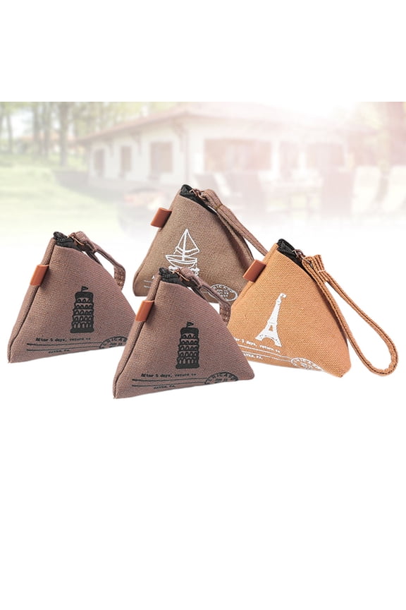 4Pcs Canvas Purses Women Pyramid Shaped Purse with Zipper Security for Outings 9x3.5in