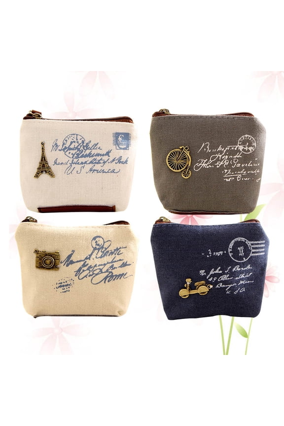 4Pcs Mini Wallet for Woman Retro Style Rectangular Canvas Coin Storage