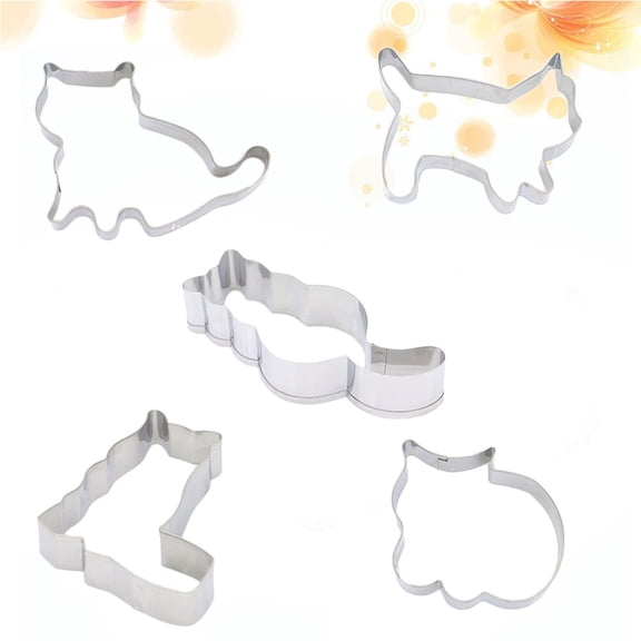 Toddmomy 5Pcs Cat Shape Cookie Cutter Stainless Steel Baking Mold For Cakes Cookies Chocolate Easy to Demould Non-stick