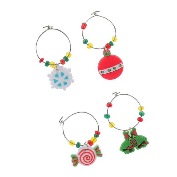 Toddmomy 6Pcs Wine Glass Goblet Charms Ring Wire Hoop PVC Material Drink Markers For Christmas Party Celebration