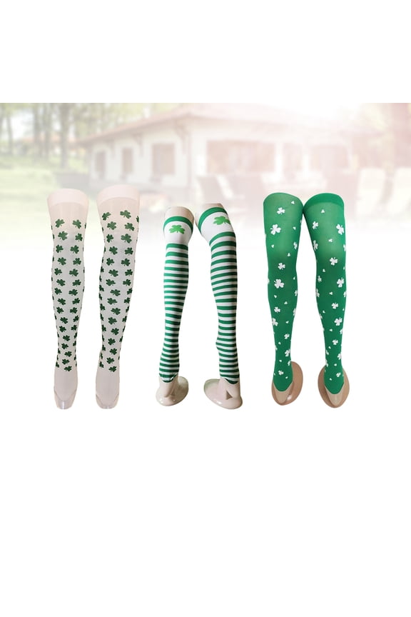 Festival Tube Socks 3 Pairs Patrick Day Accessories Shamrocks Design for Women Girls 70cm