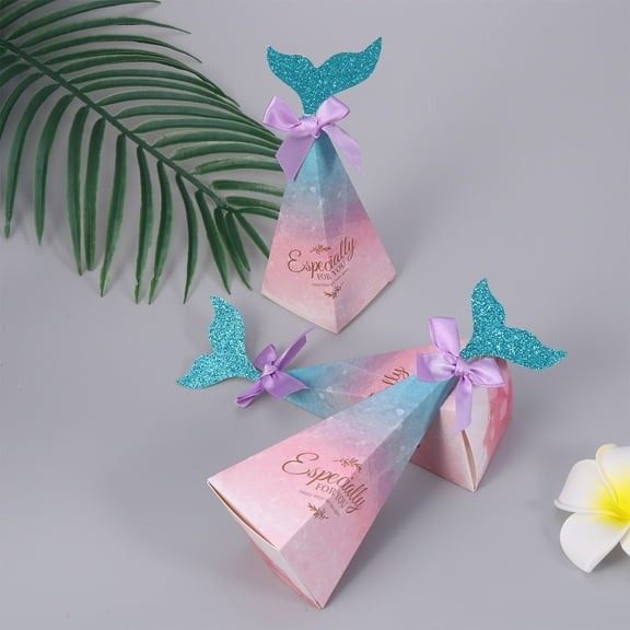 Toddmomy Mermaid Theme Paper Candy Box Gradient Blue 10Pcs Portable For Bridal Shower Baby Shower 6x2.4x7.1in