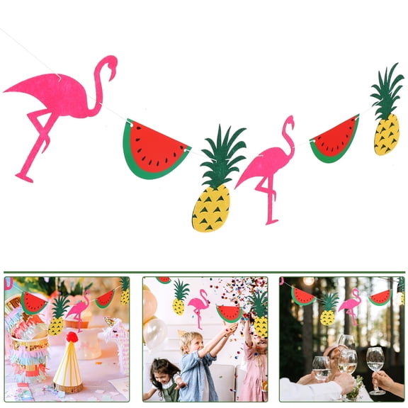 Toddmomy Tropical Garland Pennant Bunting Flamingo Themed Rectangle Shape Hawaiian Summer Style Party Table 1Pack