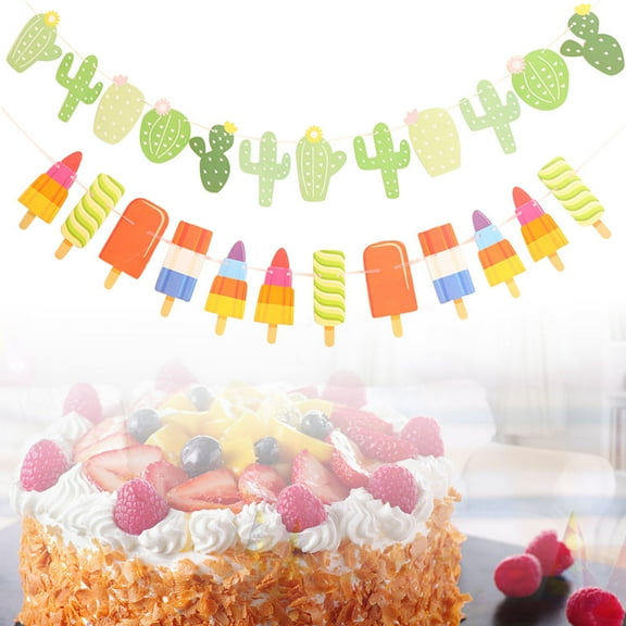 Toddmomy Tropical Style Cactus Ice Cream Shaped Paper Banners 2Pcs for Festive Summer
