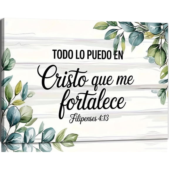 "Todo Lo Puedo En Cristo" Spanish Bible Verse Canvas Wall Art, Filipenses 4:13 Scripture Decor, Framed Botanical Eucalyptus Leaf Sign, Inspirational Christian Gift for Latino Homes 16*24inch(40*60cm)