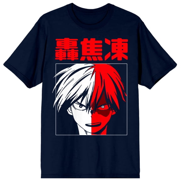 Todoroki My Hero Academia Anime Character Mens Navy Graphic Tee-XXL