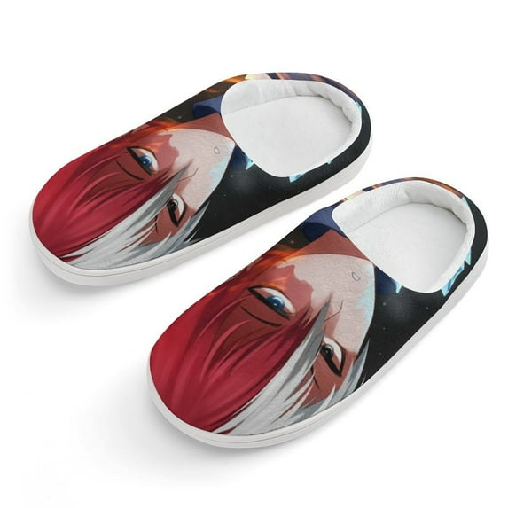 Todoroki Shoto My Hero Academia Kid's Cotton Slippers Winter Warm Soft Plush Slippers with Rubber Sole Non-Slip Indoor Outdoor Slip on Shoes Fluffy House Slippers For Boys Girls Teen