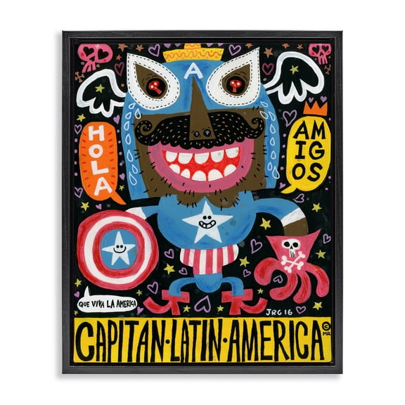 Stupell Industries Todos Somos Americanos Collage Black Framed Floater Canvas Wall Art, design by Jorge R. Gutierrez
