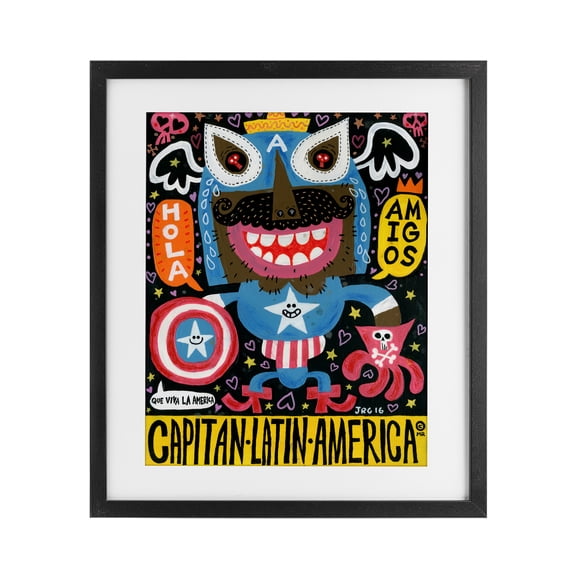 Stupell Industries Todos Somos Americanos Collage Black Framed Print Under Glass, design by Jorge R. Gutierrez