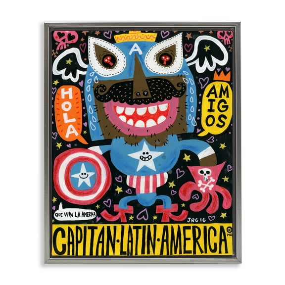 Stupell Industries Todos Somos Americanos Collage Gray Framed Floater Canvas Wall Art, design by Jorge R. Gutierrez