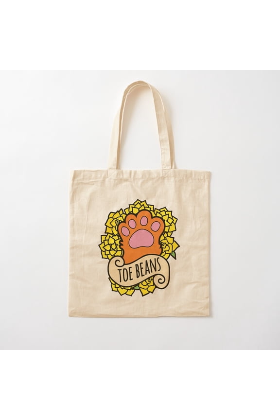 Toe Beans Cute Retro Style Cat Lovers Canvas Tote Bags, Reusable Shopping Bag