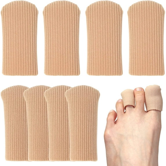 Toe Caps Closed Toe & Finger Fabric Sleeve Protectors with Gel Lining to Prevent Corn, Callus, Blister, Ingrown Toenail, Bunion, Hammer Toe (4 Medium 4 Large)