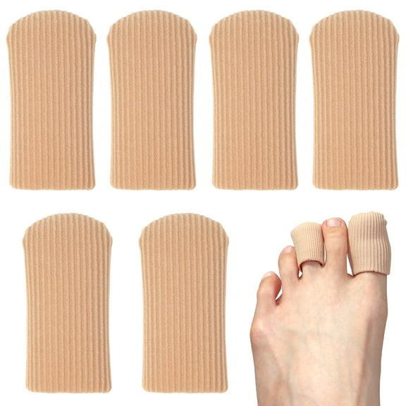 Toe Caps Closed Toe & Finger Fabric Sleeve Protectors with Gel Lining to Prevent Corn, Callus, Blister, Ingrown Toenail, Bunion, Hammer Toe (6 Pack, Large)