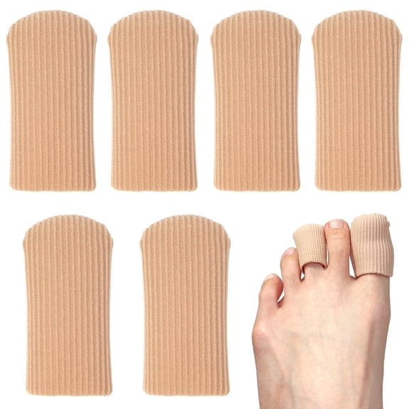 Toe Caps Closed Toe & Finger Fabric Sleeve Protectors with Gel Lining to Prevent Corn, Callus, Blister, Ingrown Toenail, Bunion, Hammer Toe (6 Pack, Large)