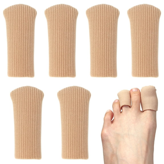 Toe Caps Closed Toe & Finger Fabric Sleeve Protectors with Gel Lining to Prevent Corn, Callus, Blister, Ingrown Toenail, Bunion, Hammer Toe (6 Pack, Medium)