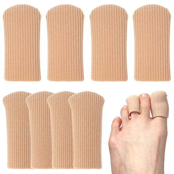 Toe Caps Closed Toe & Finger Fabric Sleeve Protectors with Gel Lining to Prevent Corn, Callus, Blister, Ingrown Toenail, Bunion, Hammer Toe (8 Pack, Medium & Large)