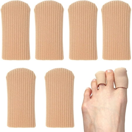 Toe Caps Closed Toe & Finger Fabric Sleeve Protectors with Gel Lining to Prevent Corn, Callus, Blister, Ingrown Toenail, Bunion, Hammer Toe (6 Large)