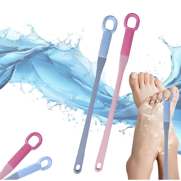 Toe Cleaning Brush 2 Pack, 15.7" Foot Brush with Long Handle, Foot Scrubber Toe Lotion Applicator for Seniors, Elderly, Disabled Men and Women (Blue+Pink)