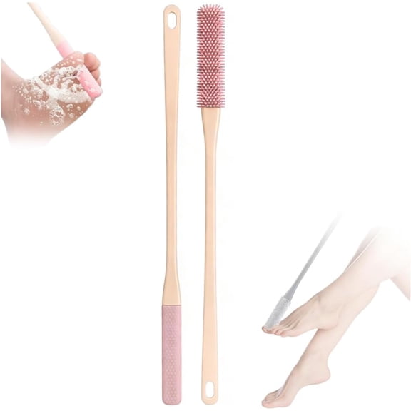Toe Cleaning Brush, Silicone Toe Gap Cleaner 15.7inch Long Handled Foot Brush for Seniors, Soft Rubber Brush Exfoliating Foot Scrubber for Shower - Seniors, Men and Women