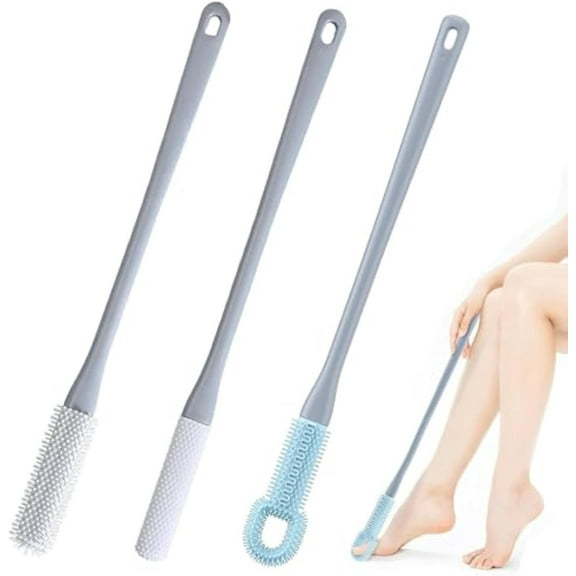 Toe Cleaning Brush, Soft Silicone Foot Scrubber in Shower with 15.7" Long Handle, Toe Gap Cleaning Brush Applicator for Dead Skin, Seam Massage Brush for Pregnant Woman, Elderly