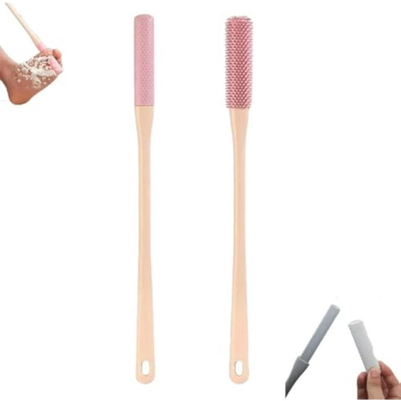 Toe Crevice Cleaning Brush, 2025 New Long Handled Silicone Crevice Exfoliating Toe Gap Cleaning Brush, Foot Scrubber in Shower,Skin Exfoliation Lotion Applicator for Seniors (Pink)