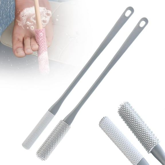 Toe Gap Cleaning Brush,Long Handled Silicone Toe Cleaner Toes Crevice Soft Rubber Brush,Exfoliating Brush Foot Scrubber for Shower,Foot Care Tool for Seniors,Elderly, Men and Women (Grey Set)