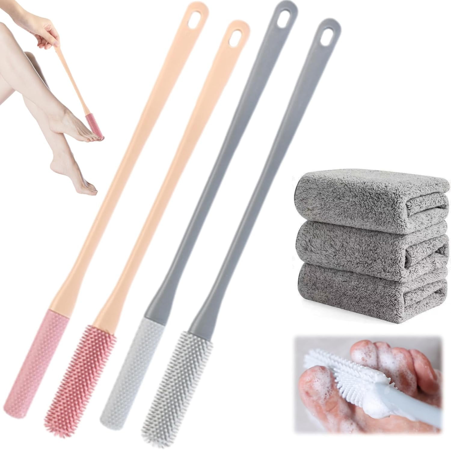 Toe Gap Cleaning Brush with Towel, 2026 Silicone Foot Scrubber with ...