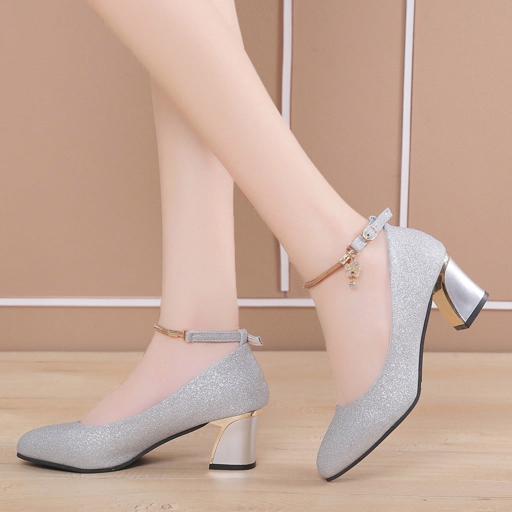 Amazon.com: CsgrFagr Toe High Round Heels Fashion Wedding Women's Chunky  Heels Work Shoes Solid Women's High Tan Dress Sandals (Silver, 8.5) :  Clothing, Shoes & Jewelry