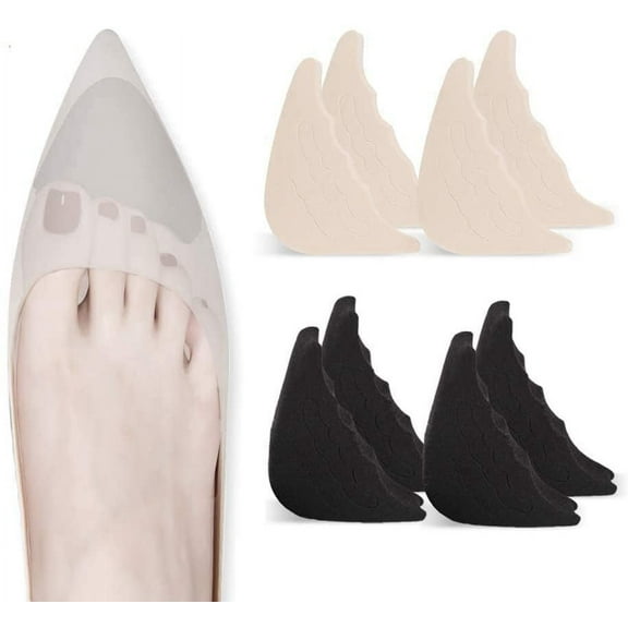 Toe Inserts for Shoes Too Big, 4 Pairs Shoe Inserts for Women Men, Foam Toe Filler, Shoe Fitters, Black and Beige