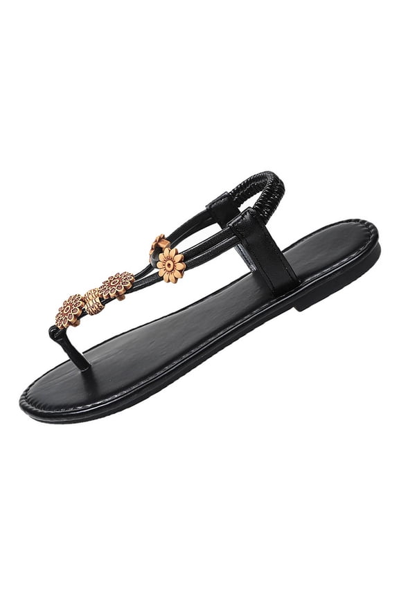 Toe Post Sandals Women Flowers Ankle Strap Flatform Sandals Comfortable Casual Holiday Beach Shoes Bohemia Vacation Thong Sandal Lightweight Outdoor Summer Shoes Footwear Flip Flops