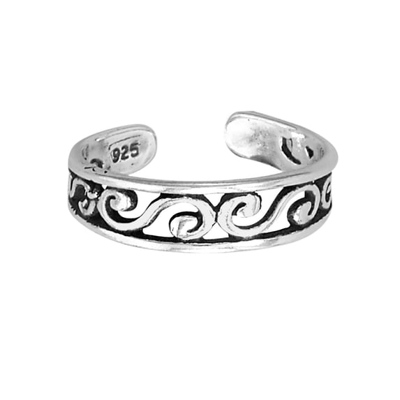 Toe Ring Swirl Scroll Design Antiqued Sterling Silver