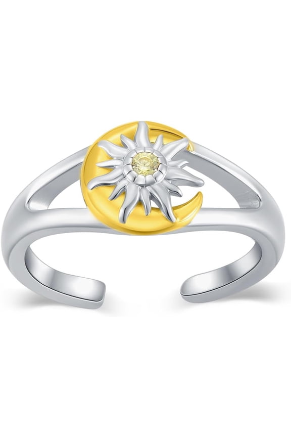 Toe Ring for Women 925 Sterling Silver Adjustable Sun Moon Toe Ring for Summer Beach Open Toe Rings Summer Beach Foot Jewelry for Women Mom Wife Friends