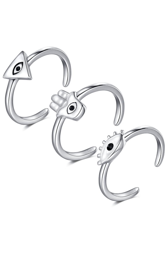 Toe Rings 925 Sterling Silver Evil Eyes Toe Rings Set for Women Evil Eyes Open Toe Rings Cuff Toe Finger Rings Set Turkish Eyes Toe Ring Sets Second Toe Rings Adjustable Beach Toe Rings Set