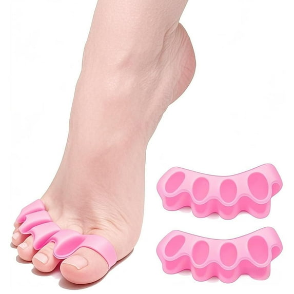 Toe Separator -Silicone Big Toe Corrector - Relieves Foot Pain, Hammer Toe, Bunions, and Curled Toe -1 Pair of Pink Adjustable Toe Separator for Both Men and Women(Pink 2PCS)