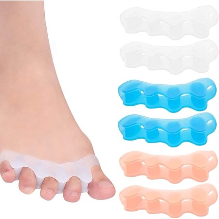 Toe Separators, 4 Pair Soft Gel Toe Spacers to Correct Bunions, Toe Stretcher for Therapeutic Relief from Plantar Fasciitis, Hammer Toes, Claw Toes, Blue and Clear