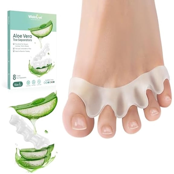 Toe Separators - 8 Pcs Toe Spacers for Women and Men - Restoring Toes to Their Original Shape - Silicone Toe Spreaders for Yoga Practice - Aloe Vera Infused