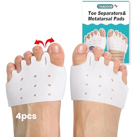 Toe Separators Metatarsal Pads - Breathable & Soft Toe Spacers(4pcs, Thicken), Great for Bunions, Metatarsalgia, Mortons Neuroma, Hammer Toes or Rheumatoid Arthritis(Large Size/White)