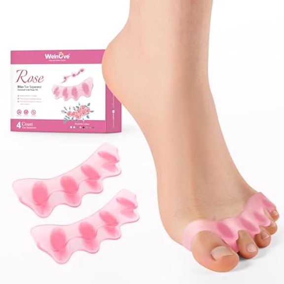 Toe Separators Spacers for Women - Toe Spreaders with Rose Extract, Toe Straightener for Women Men - Toe Stretcher for Walking, Running & Yoga Practice - Rose, 4 Pack