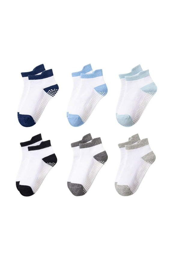 Toe Socks for Boy Boys Girls 6 Pairs Summer Slipper Socks Kids Soft Cotton Ankle Crew Socks Slipper Socks with Grips Multicolor 1Y