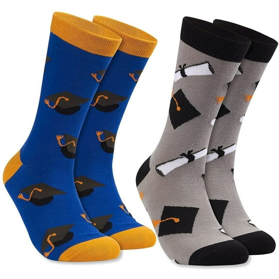 Toe-Tally Sox Unisex Graduation Crew Socks, Grad Cap & Diploma for Class Graduates (Adult Size, 2 Pack)