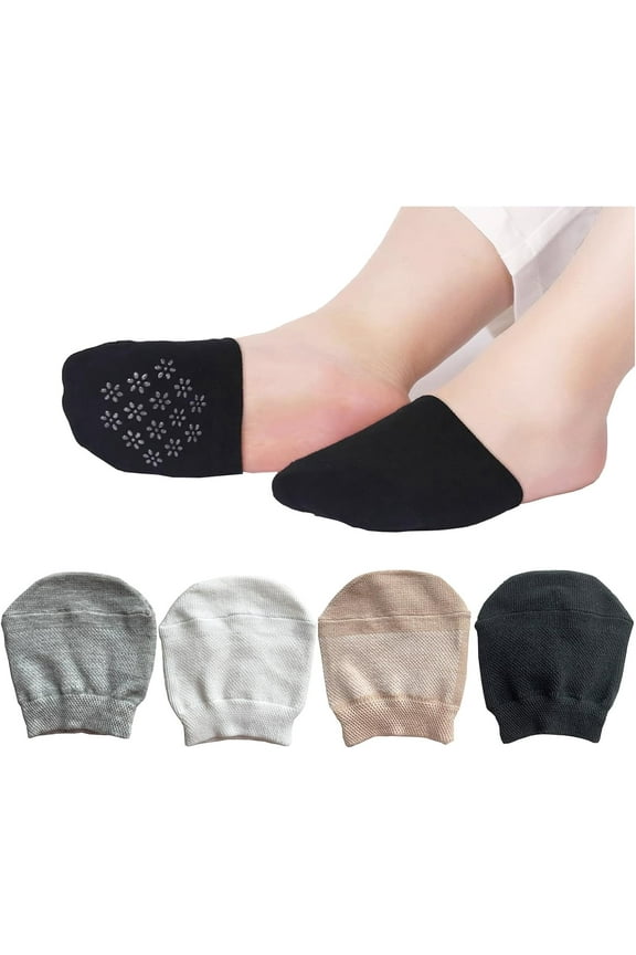 Toe Topper Half Foot Socks for Women, Fashion Liner No Show Mule Socks 4Pairs (Black/White/Gray/Nude)